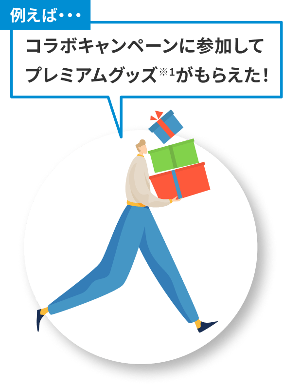 例えば、コラボキャンペーンに参加してプレミアムグッズ※1がもらえた！